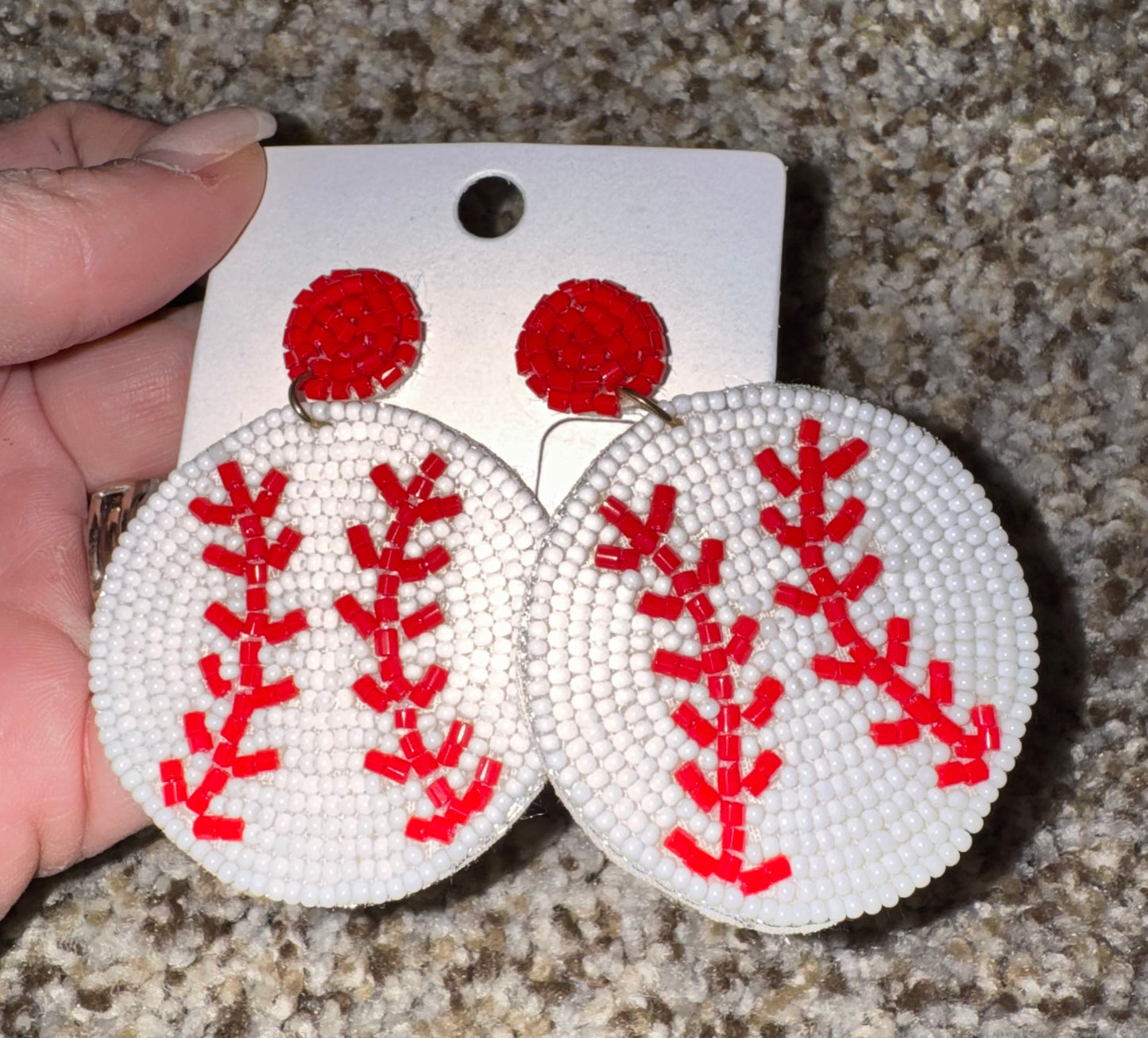 Beaded Baseball Earrings - Red