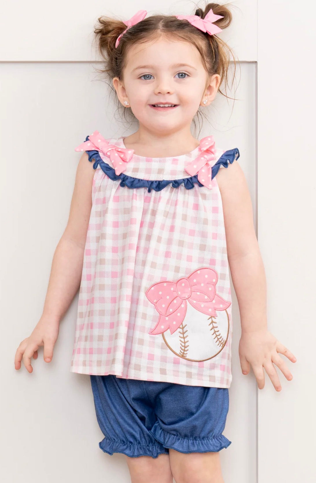 Pink & Navy Gingham Baseball - 2pc Set