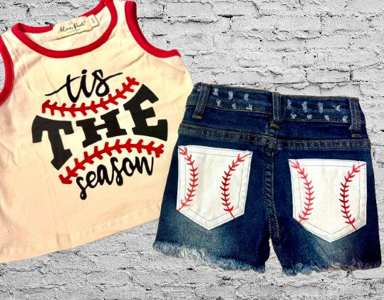 Tis the Season Baseball Denim Shorts 2pc
