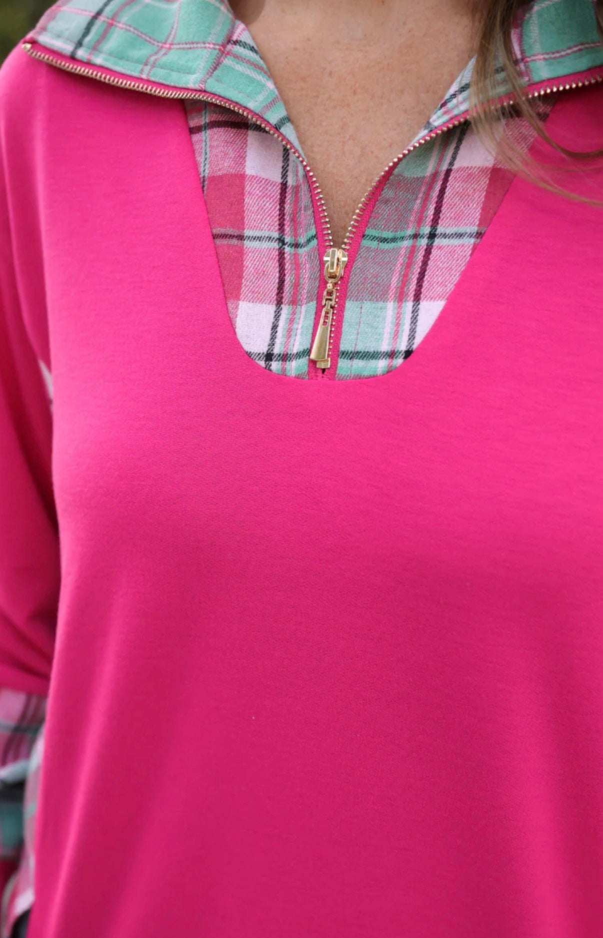 Pink Plaid Pullover
