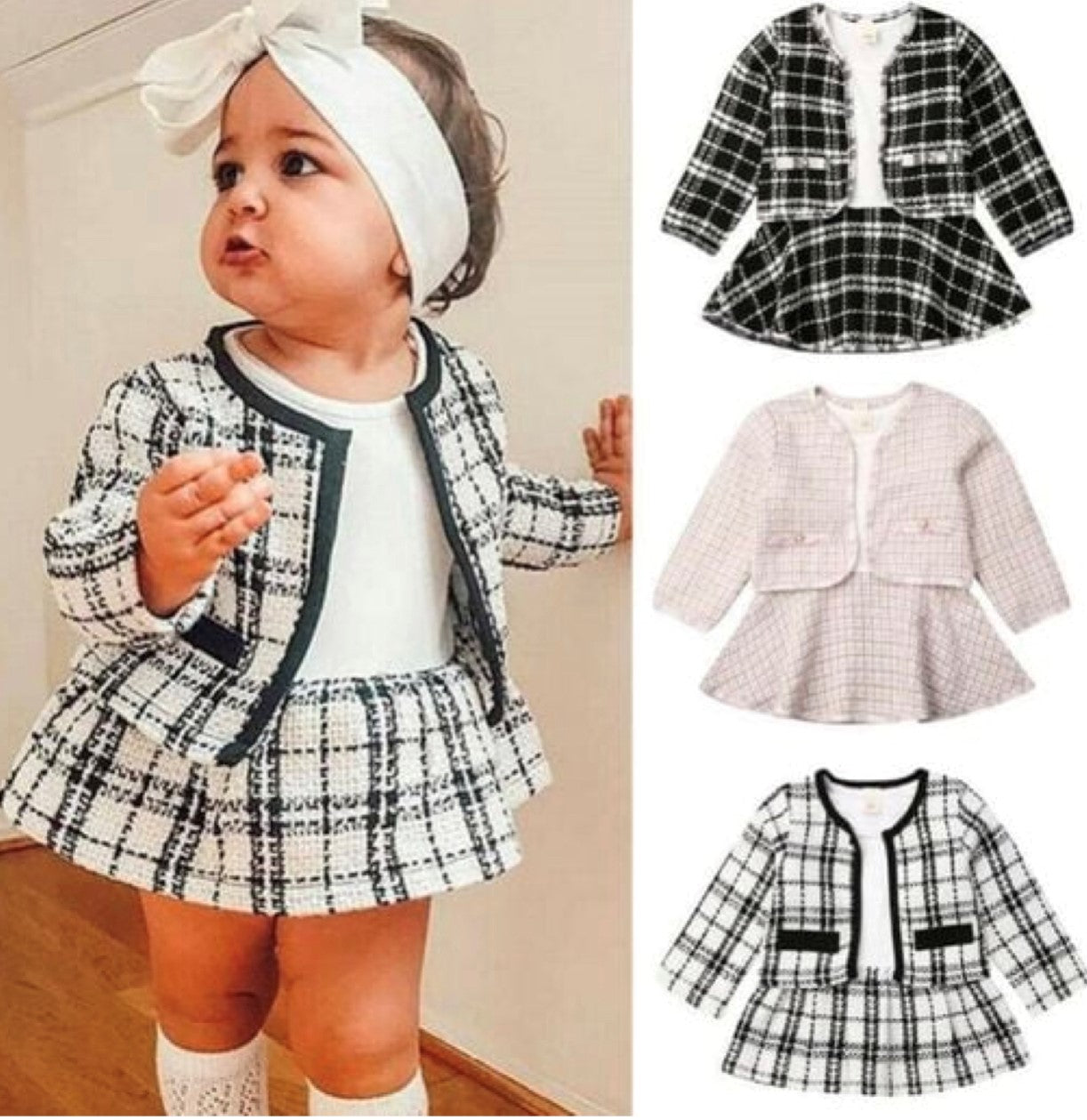 Preppy Girl Tweed White Dress Set