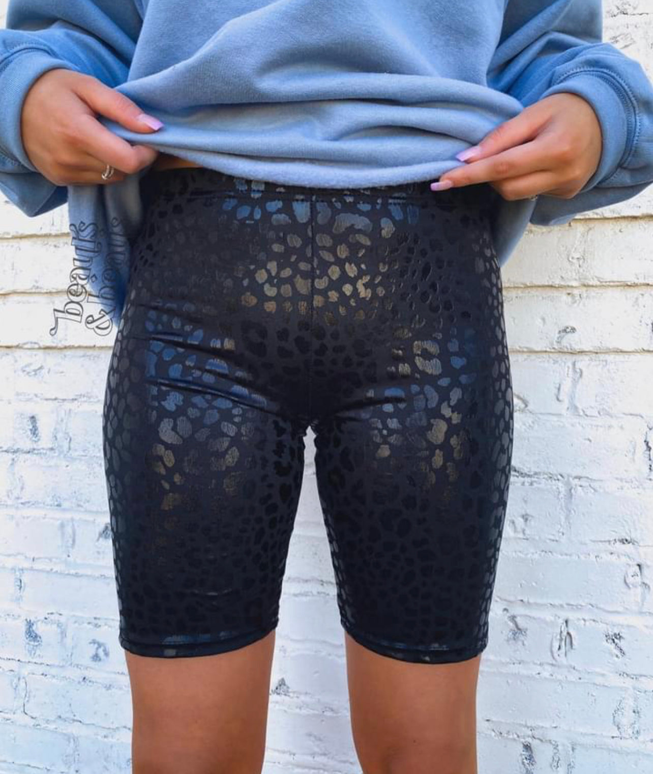 Leopard Print Pleather Biker Shorts