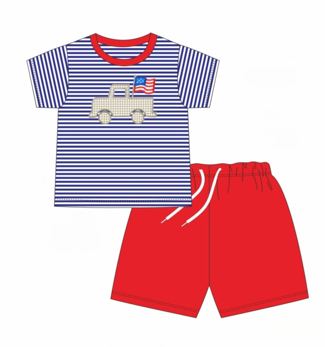 Boys American Flag Truck 2pc Set Cutie Patooties Boutique