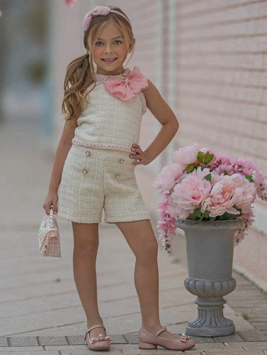 White & Pink Tweed Halter Couture -2pc