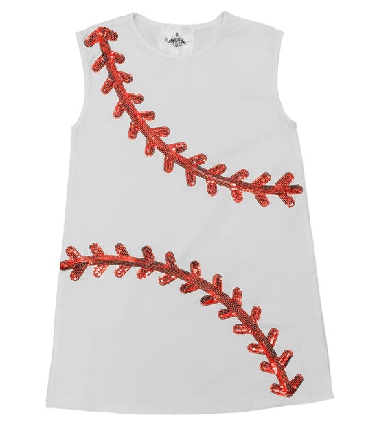 Sequin Baseball Shift Dress -White