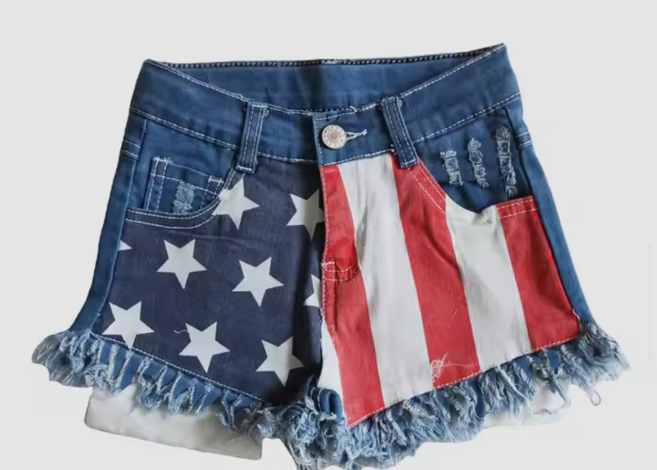 4th of July Distressed Denim -Shorts