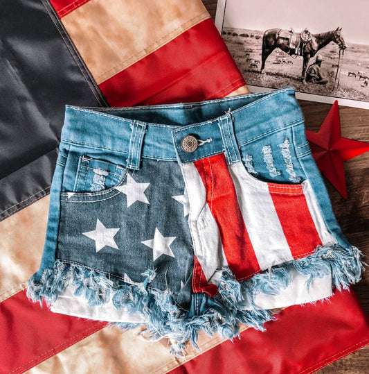 4th of July Distressed Denim -Shorts