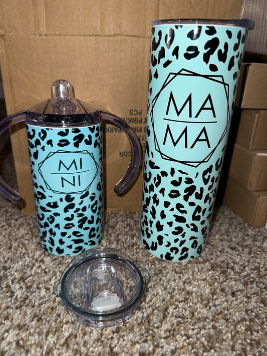 Blue Cheetah -Mama & Mini Tumbler set