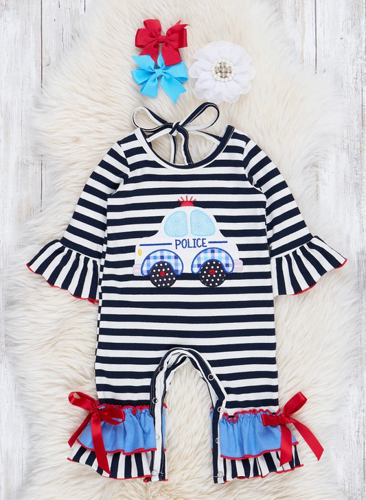 Striped Police Ruffle Romper