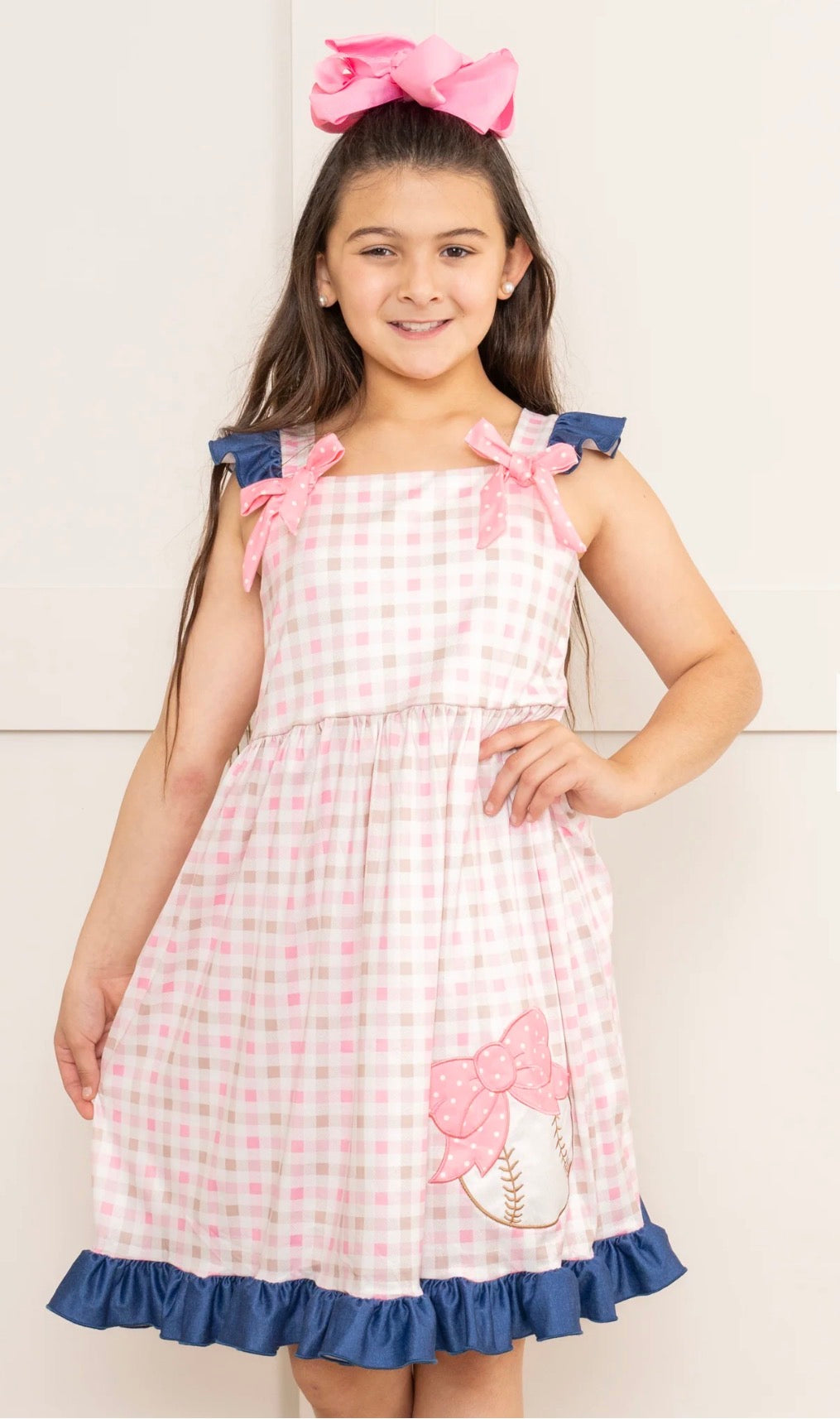 Pink & Navy Gingham Baseball - Dress