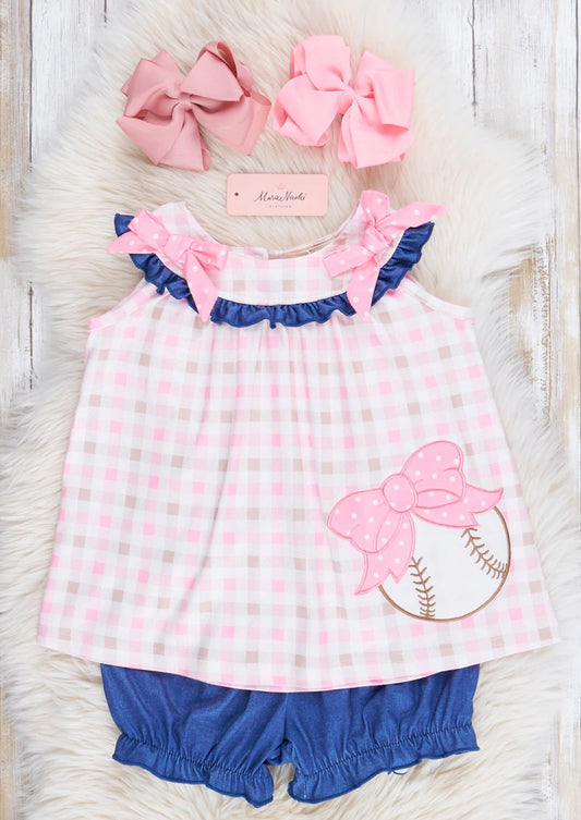 Pink & Navy Gingham Baseball - 2pc Set