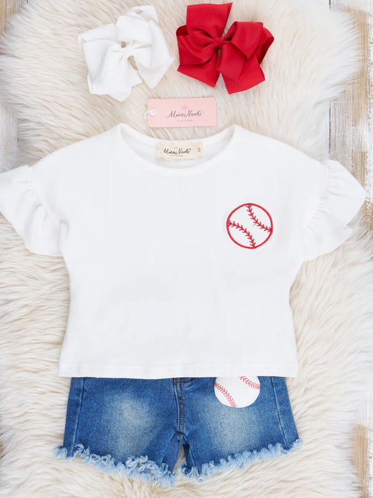 Embroidered Baseball Denim Shorts 2pc