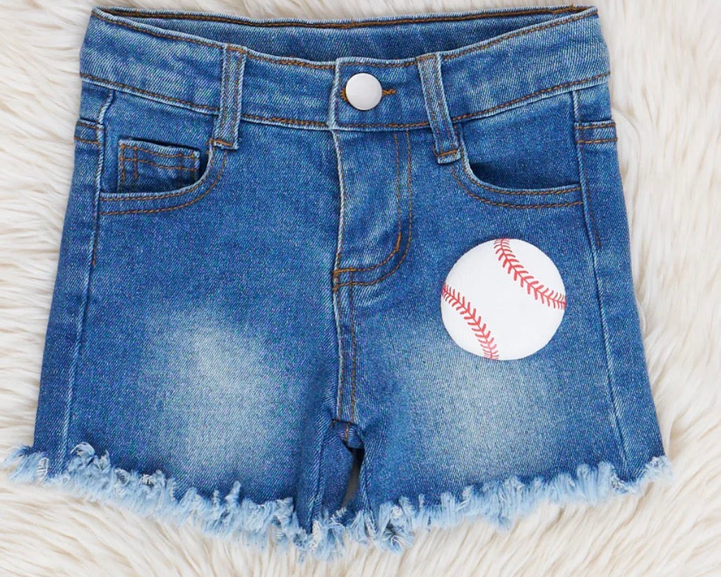 Embroidered Baseball Denim Shorts 2pc