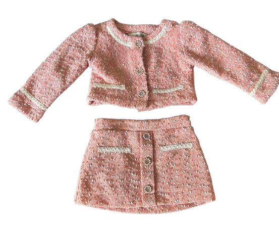 2pc Pink Pink Tweed Jacket & Skirt Set