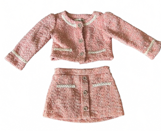 2pc Pink Pink Tweed Jacket & Skirt Set