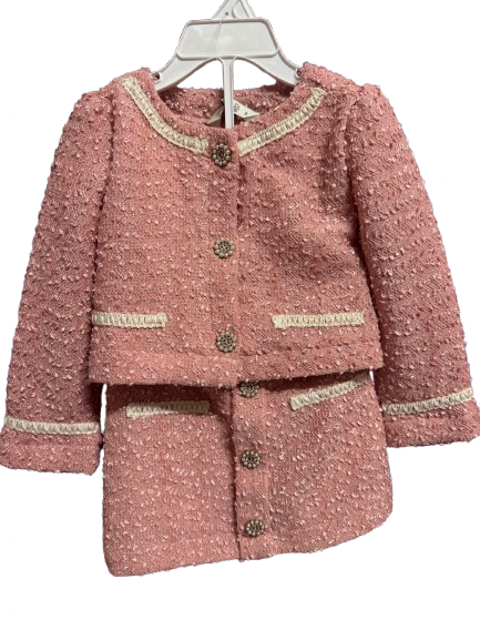 2pc Pink Pink Tweed Jacket & Skirt Set