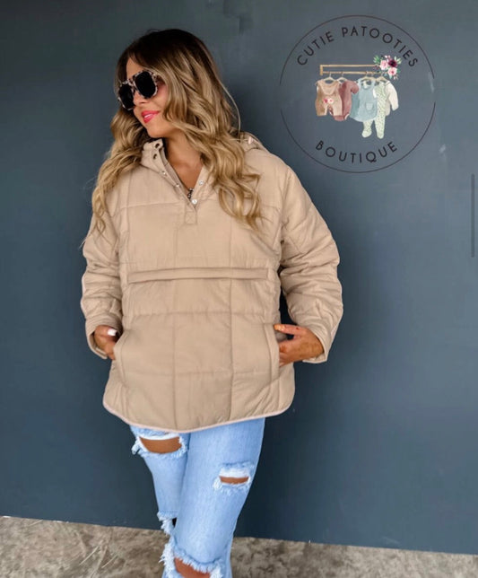 Women’s Pullover Puffer Jacket - Beige