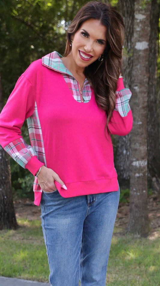 Pink Plaid Pullover