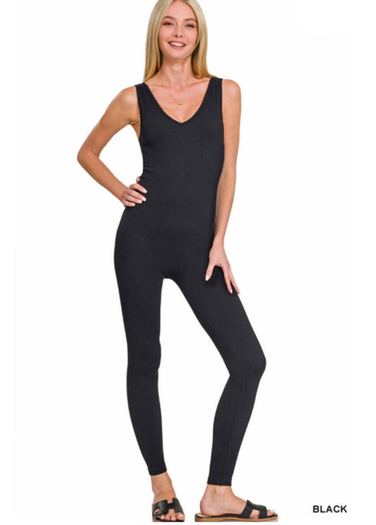 Seamless Ribbed Bodysuit - Black