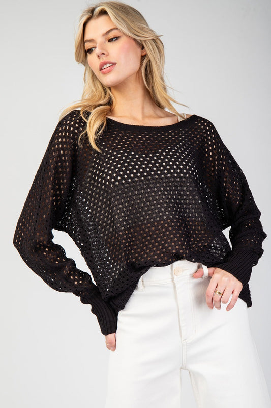 Knit Eyelet Sweater -Black
