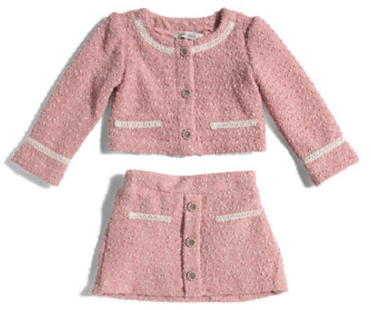2pc Pink Pink Tweed Jacket & Skirt Set