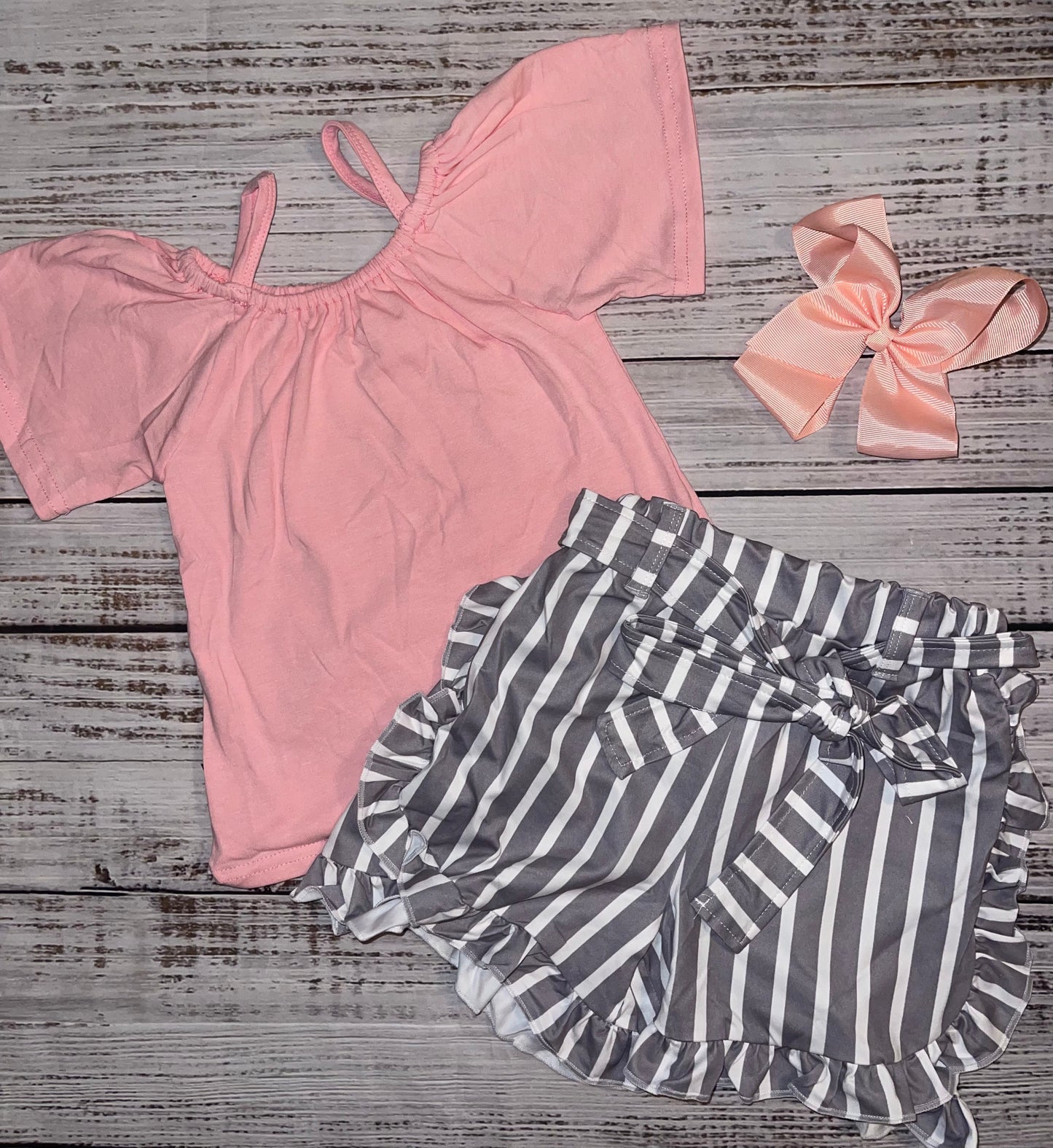 Pink & Grey Ruffle Shorts Set