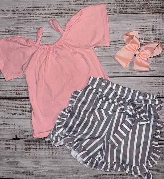 Pink & Grey Ruffle Shorts Set