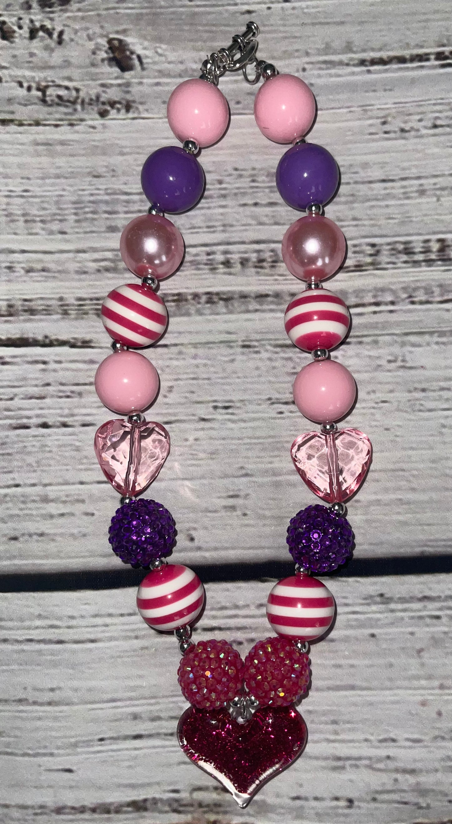 Pink & Purple Sparkle Heart Necklace