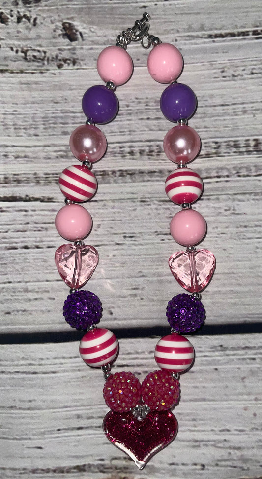 Pink & Purple Sparkle Heart Necklace