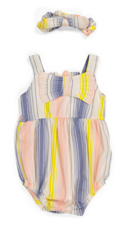 Multi Stripe Romper w/ Headband