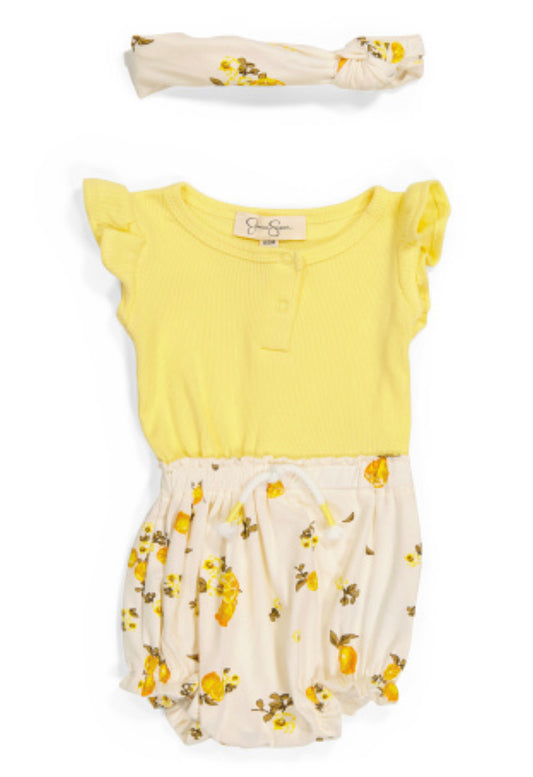 Yellow Lemon Romper w/ Headband