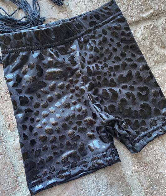 Leopard Print Pleather Biker Shorts