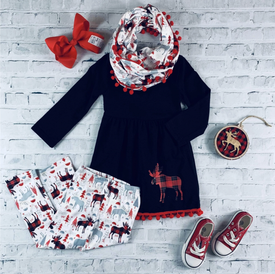 Red Plaid Moose 3pc Set