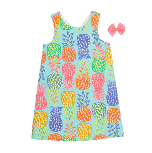 Pineapple Rainbow Shift Dress w/ Bow Clip