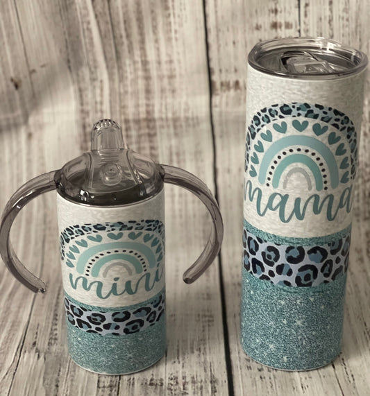 Blue Rainbow Mama & Mini Tumbler Set