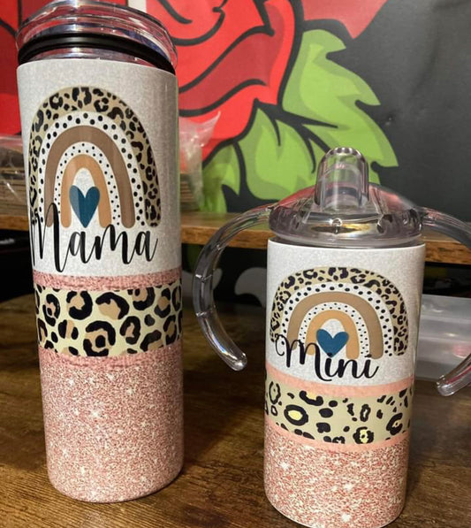Pink Rainbow Mama & Mini Tumbler set
