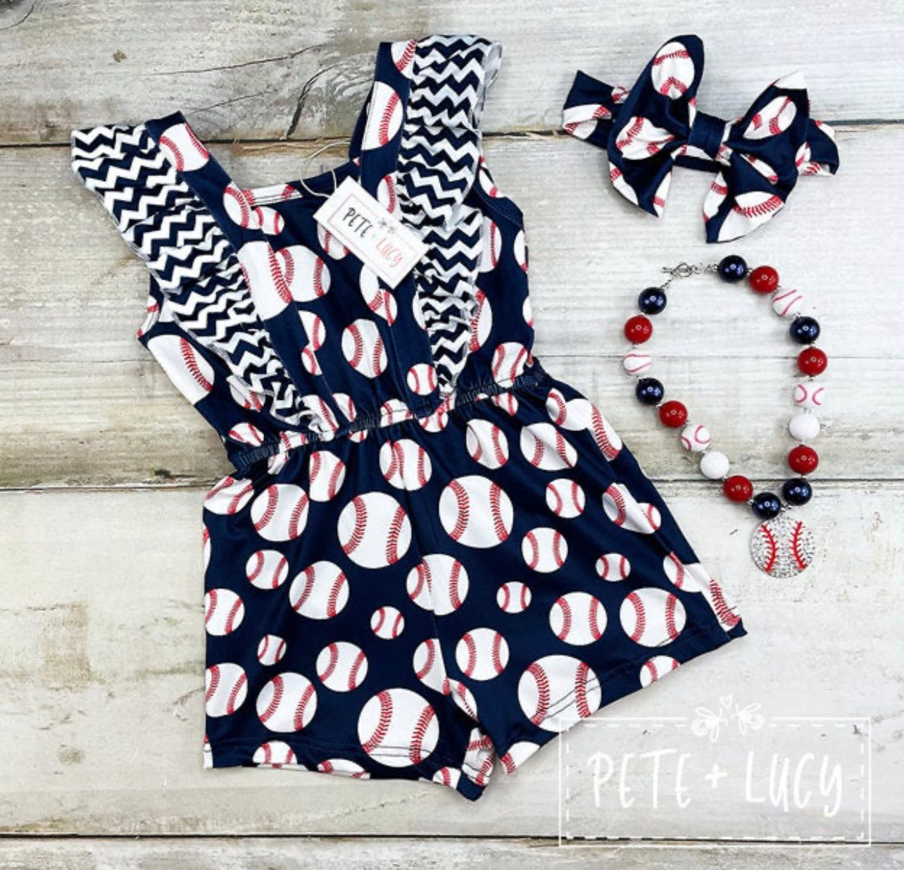 Batter Up Baseball Ruffle Romper