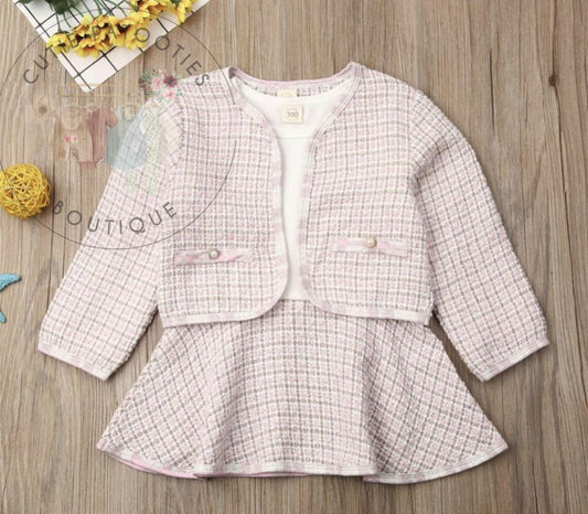 Preppy Girl Tweed Pink Dress Set