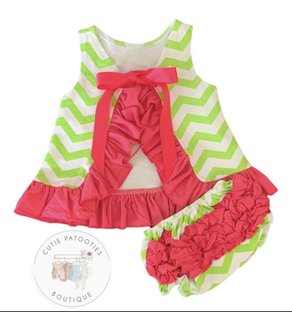 Pink Heart Chevron Swing top & Ruffled bloomers set