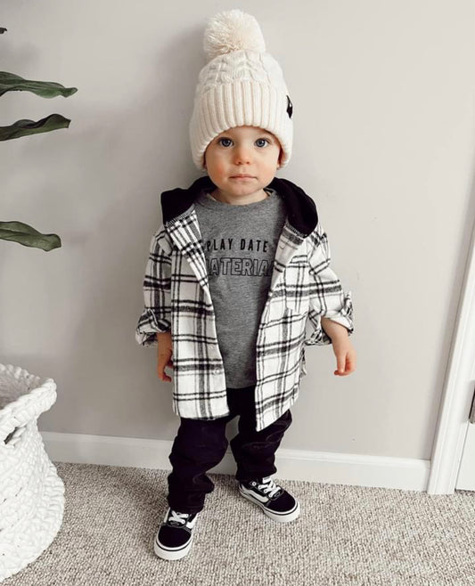 White Plaid Hooded Flannel Shacket