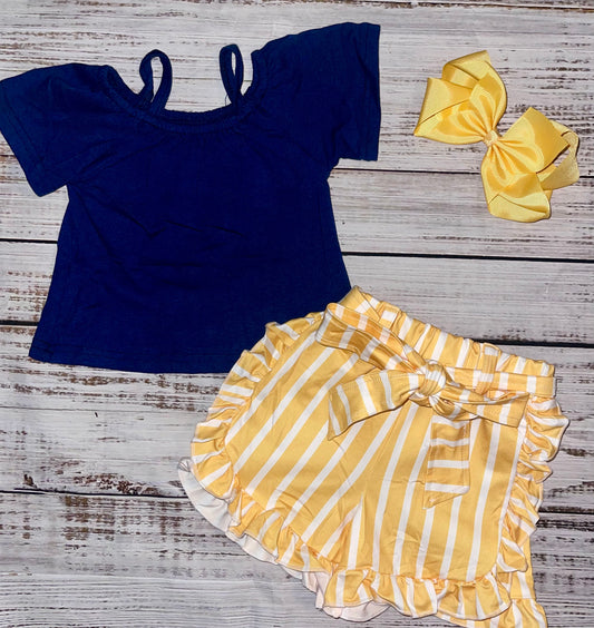 Blue & Gold  Ruffle Shorts Set