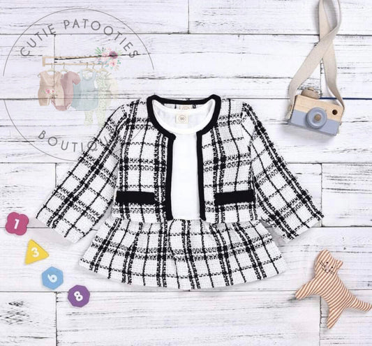 Preppy Girl Tweed White Dress Set