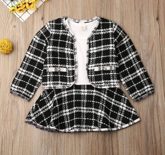 Preppy Girl Tweed Black Dress Set