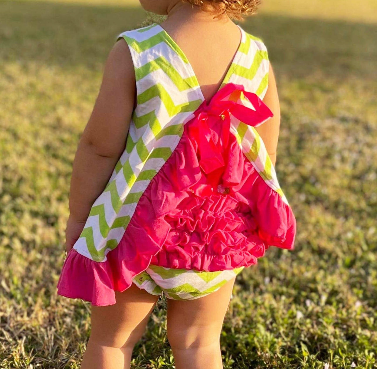 Pink Heart Chevron Swing top & Ruffled bloomers set