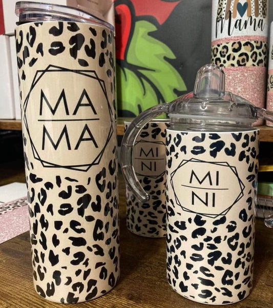 Tan Cheetah -Mama & Mini Tumbler set