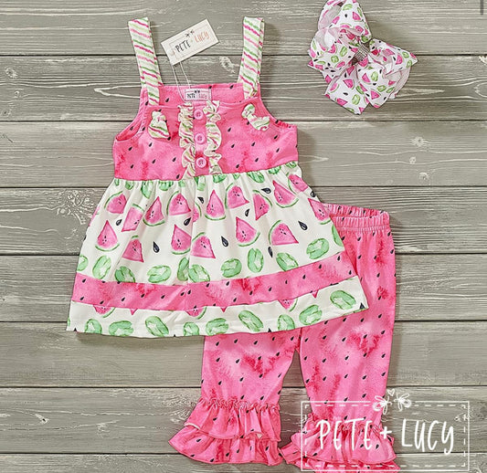 Watercolor Watermelon  -2pc Capri Set