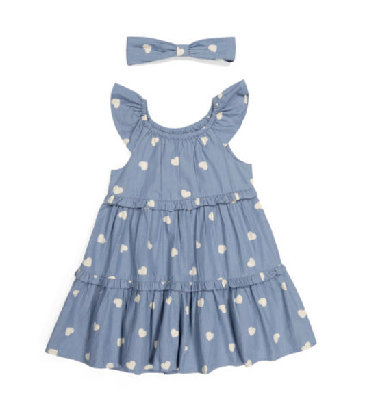 Chambray Heart Dress w/ Headband