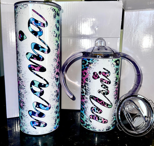 Rainbow Cheetah Mama & Mini Tumbler Set