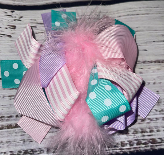 Pastel Feathers Dots & Stripes Bow