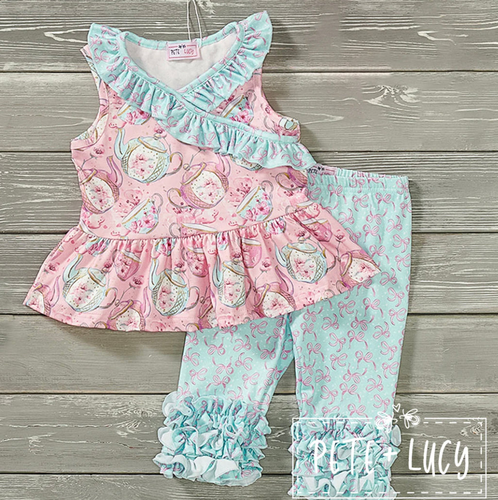 Cherry Blossom Tea Party  -2pc Capri Set